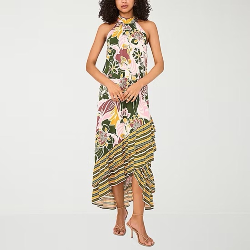 NWT Sam And Jess Womens Sleeveless Floral High-Low Maxi Dress Size Large Petite